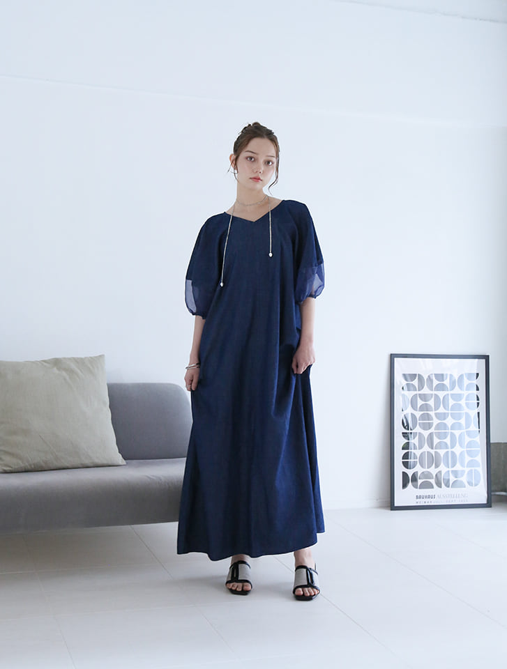 fifth 【とらまめセレクト】シアースリーブVネックデニムワンピース