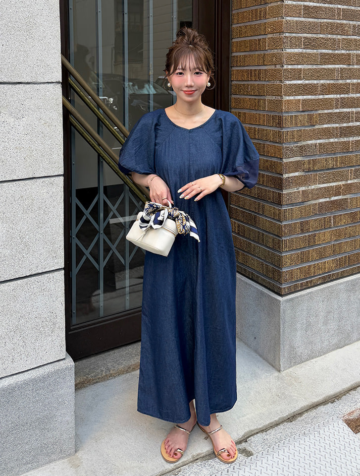 fifth 【とらまめセレクト】シアースリーブVネックデニムワンピース