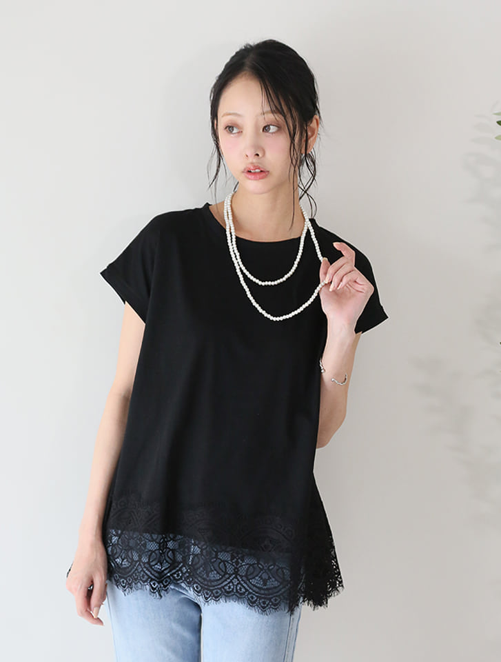 fifth 裾レースフレンチスリーブTシャツ | 人気レディースファッション