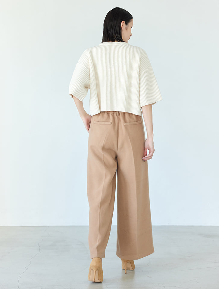 ハーフスリーブあぜ編みニット