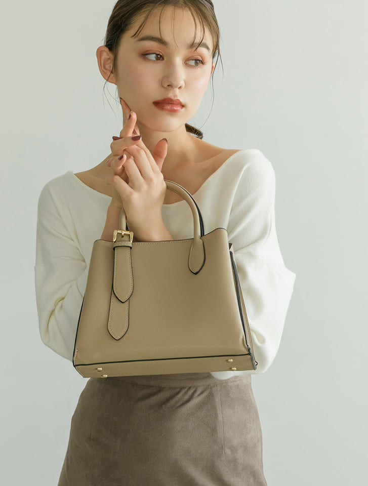 ベージュ ハンドバッグ Edit Sheen ワンサイドベルトハンドルハンドバッグ | 人気レディース