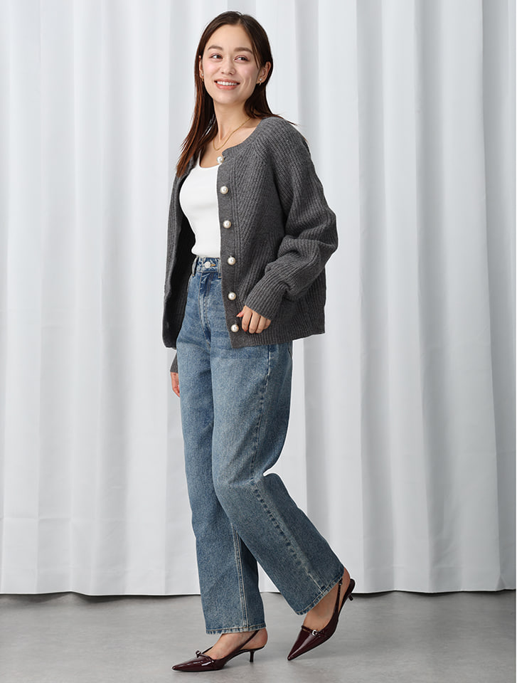 chuu 大人気　パールボタンパフスリーブアンゴラカーディガン　ベージュ chuu 大人気 パールボタンパフスリーブアンゴラカーディガン