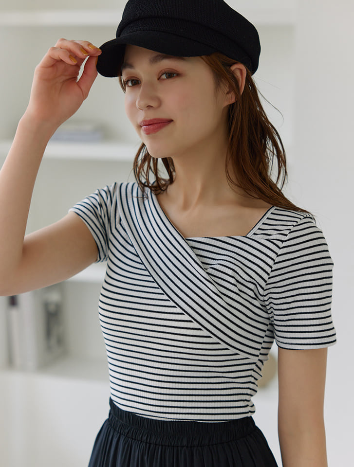 【fifth/フィフス】イレギュラーネックボーダーカットソー
