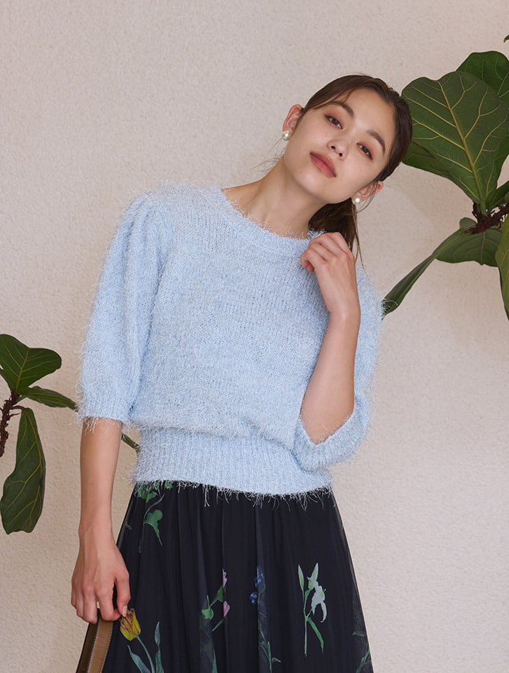 Edit Sheen フェザー半袖ニットプルオーバー | 人気レディース