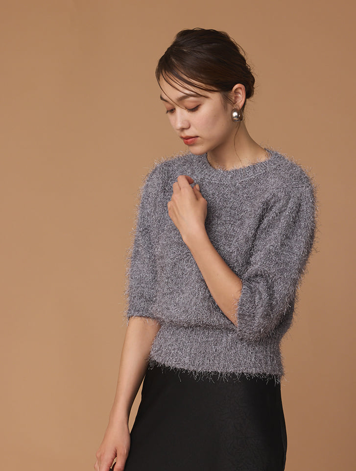 Edit Sheen フェザー半袖ニットプルオーバー | 人気レディース