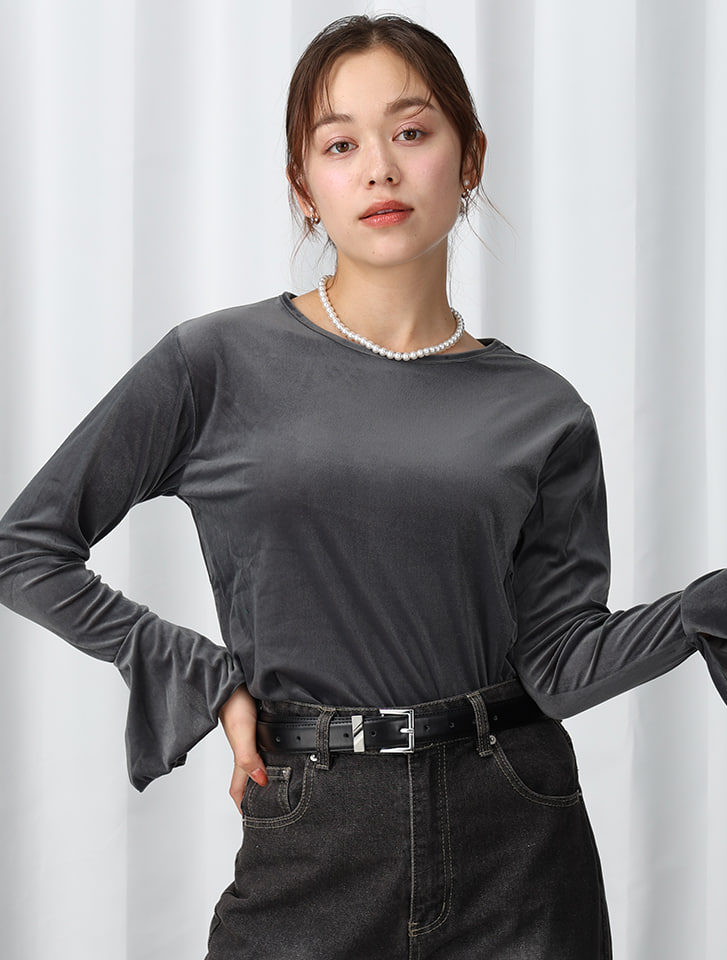 Edit Sheen フレアスリーブベロアトップス | 人気レディース