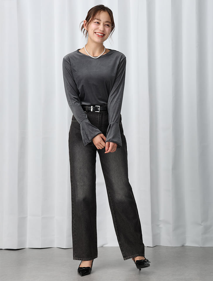 Edit Sheen フレアスリーブベロアトップス | 人気レディース