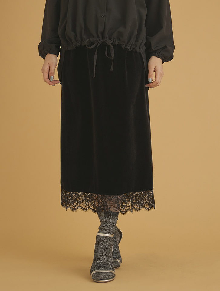 即納☆【2660】【ロングスカート】ベロアスカート 黒 SK249-1(10)