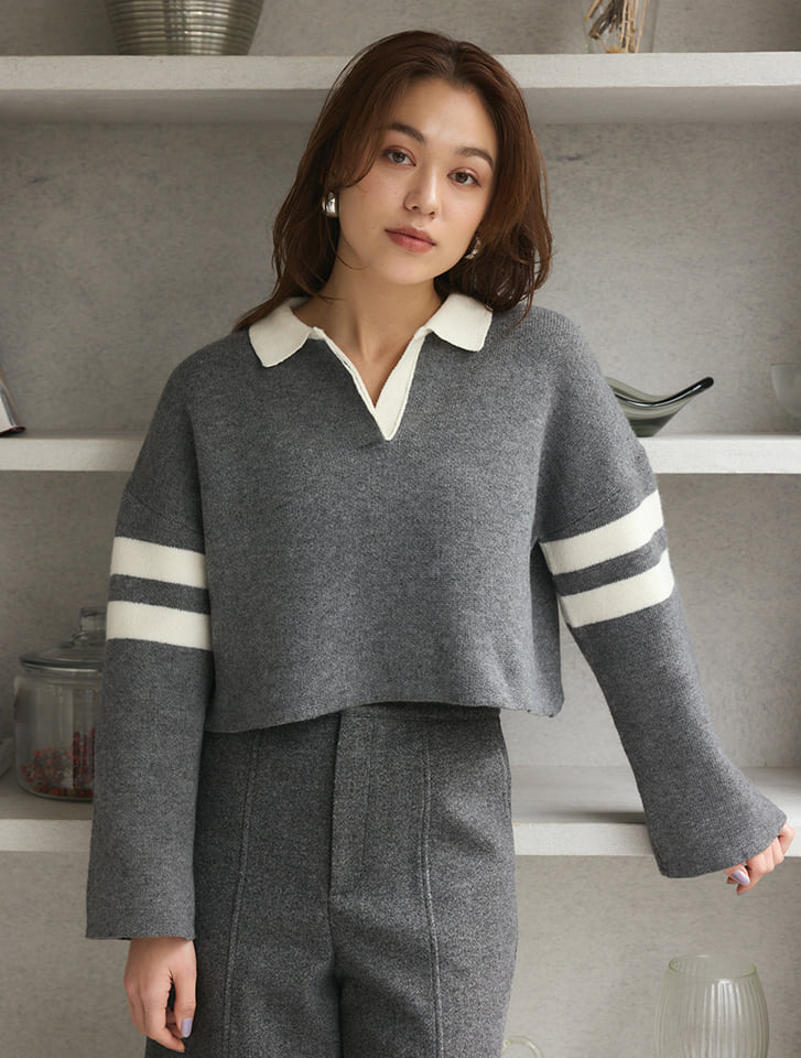 【fifth/フィフス】ライン入り衿付きスキッパーニット 【fifth/フィフス】ライン入り衿付きスキッパーニット