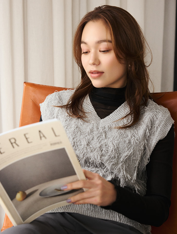 Edit Sheen Vネックフリンジニットベスト | 人気レディース