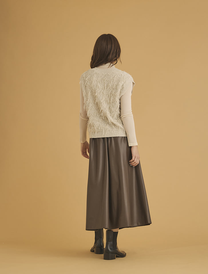 定価9.9万 ブラミンク Vネック ニットベスト モヘア フリンジ 36 茶 Edit Sheen Vネックフリンジニットベスト | 人気レディース