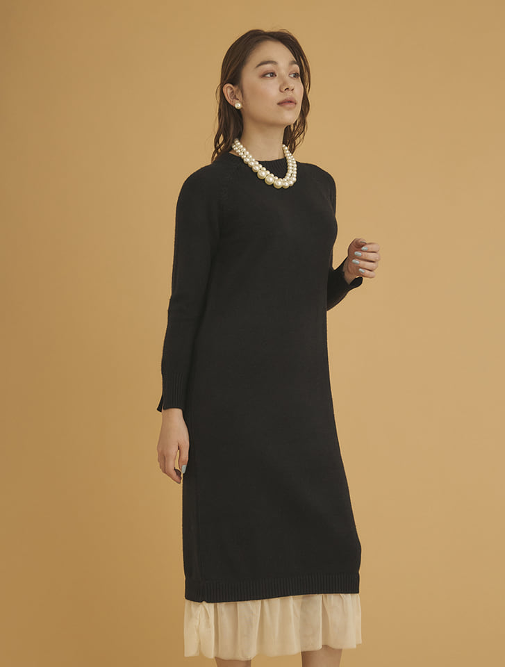 Edit Sheen 裾シフォンニットワンピース | 人気レディースファッション