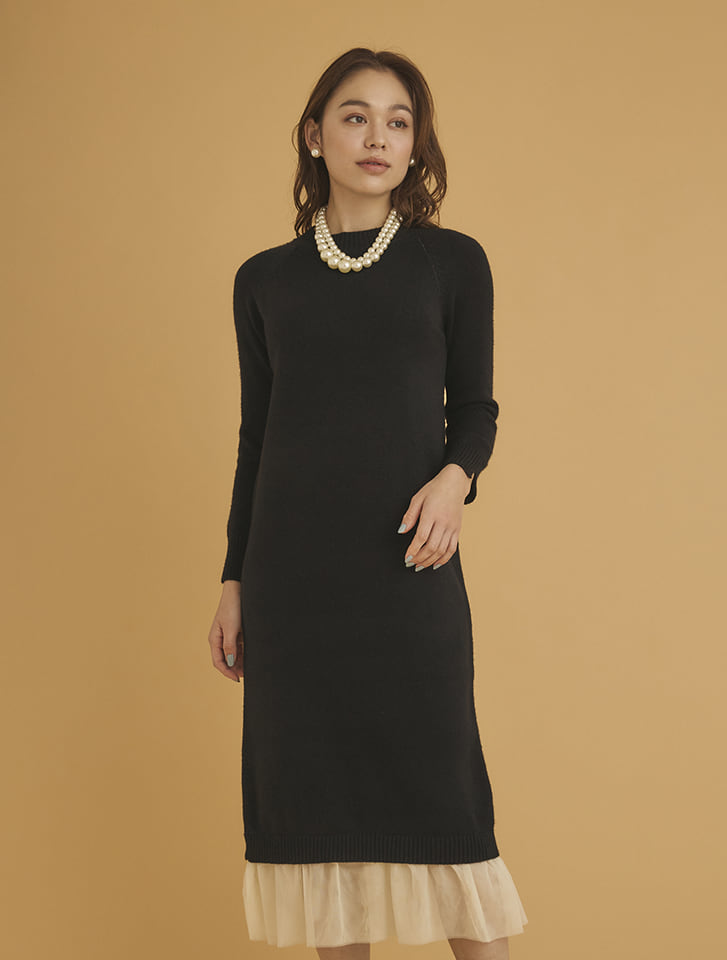 【fifth/フィフス】裾シフォンニットワンピース 【fifth/フィフス】裾シフォンニットワンピース