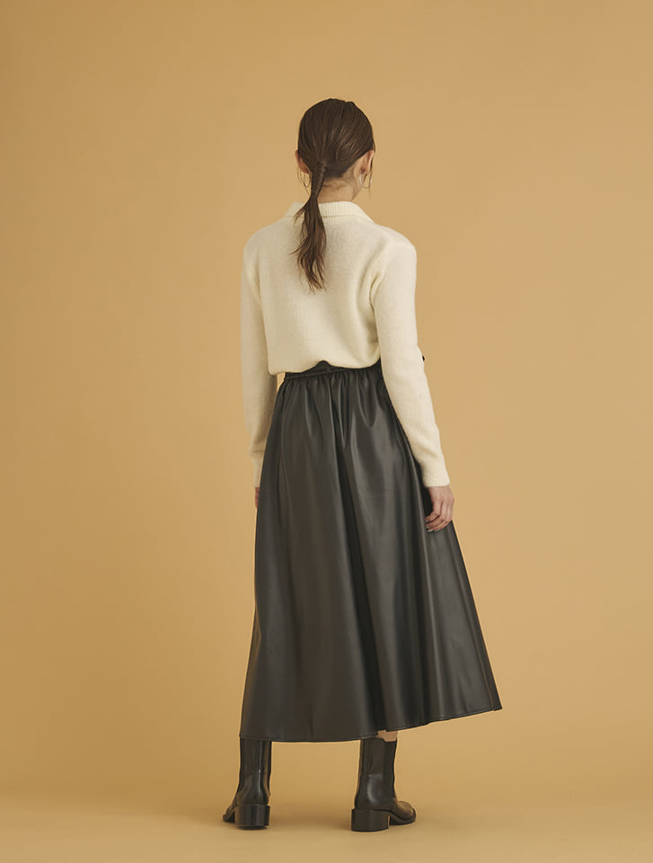 Theory フェイクレザー　A ラインスカート レザースカート Aライン ボトムス ロングスカート フレア