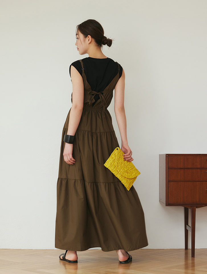 estnation ギャザーフリルワンピース 38サイズ キャメル - ワンピース 