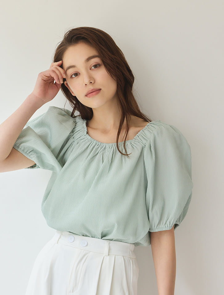 ブラウス シャツ オフショルシャーリングシャツ レディース Heather ブラウス シャツ シャーリングオフショルブラウス