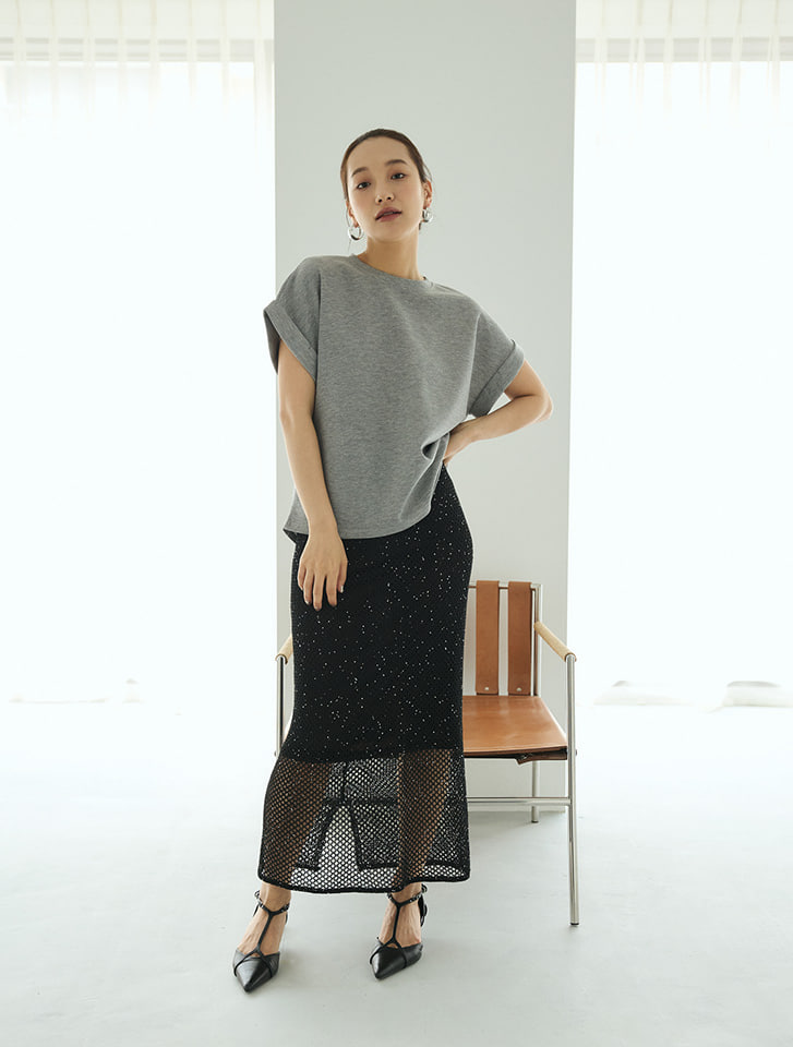 大人気　完売Meshニットロングスカート Edit Sheen 【SET UP対応】メッシュスパンコールニットスカート