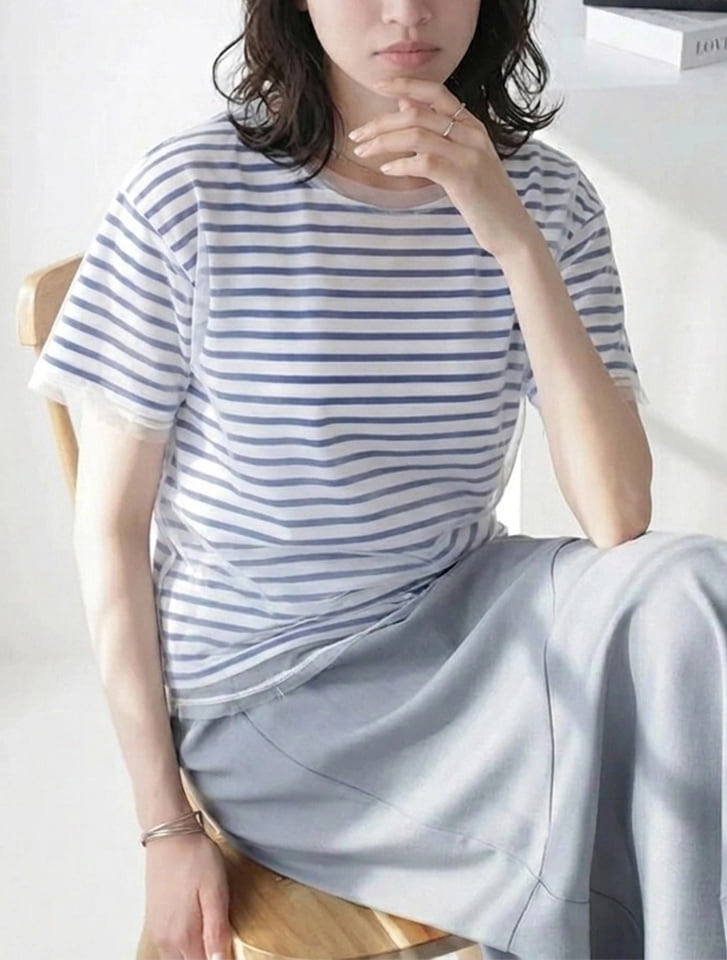 Edit Sheen チュール×ボーダーTシャツ | 人気レディースファッション