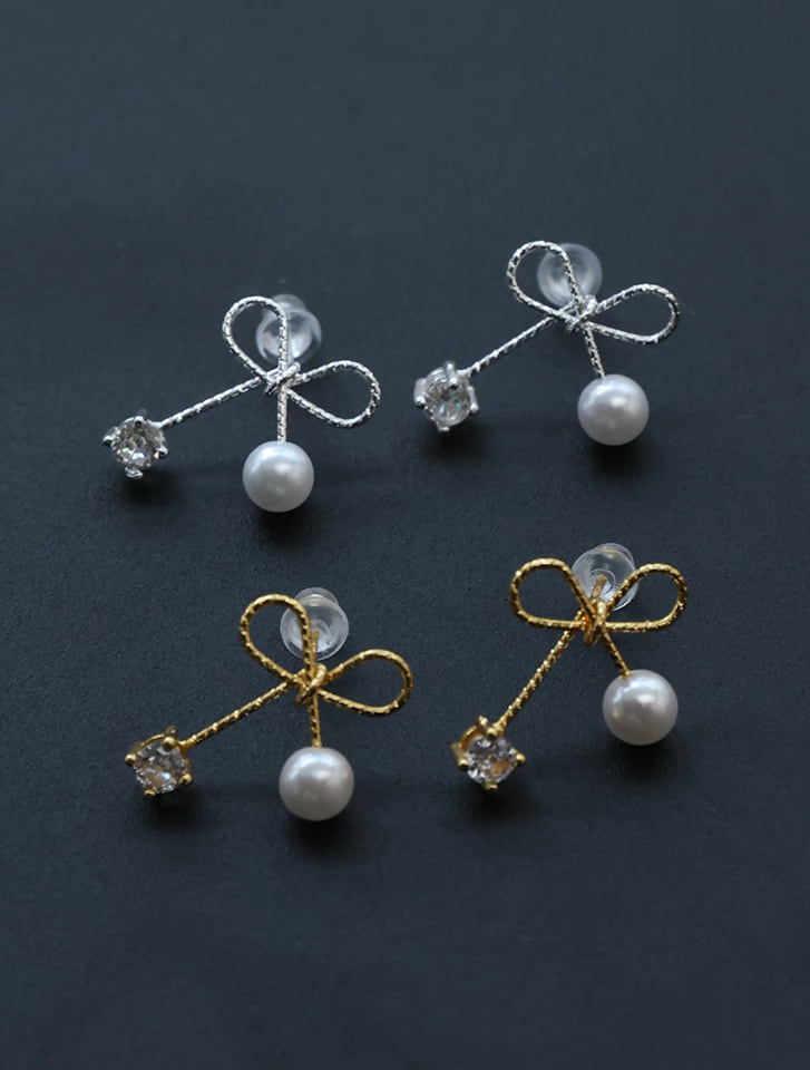 ミニパール×ワイヤーモチーフピアスセット