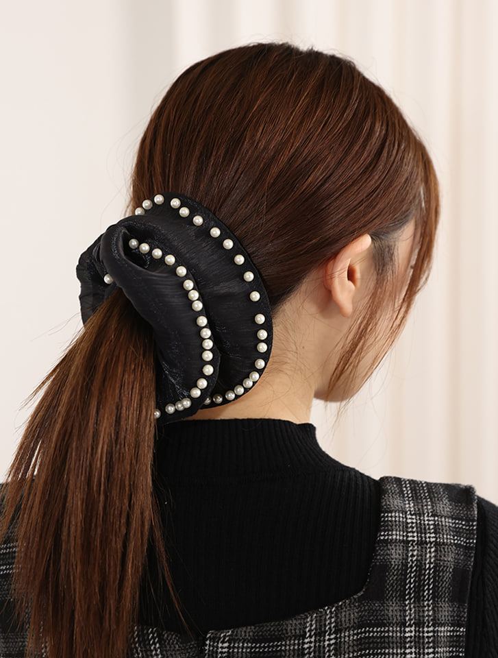 プリーツ加工ビッグシュシュ(パールパイピング)