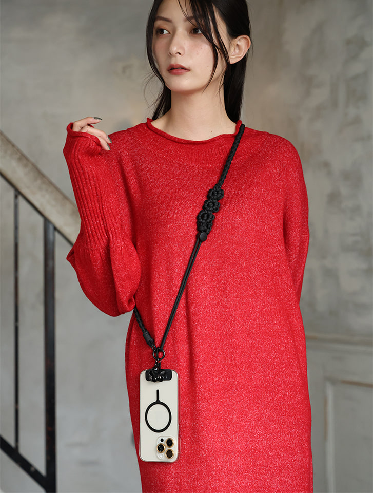 編み込みコードフラワースマホショルダー