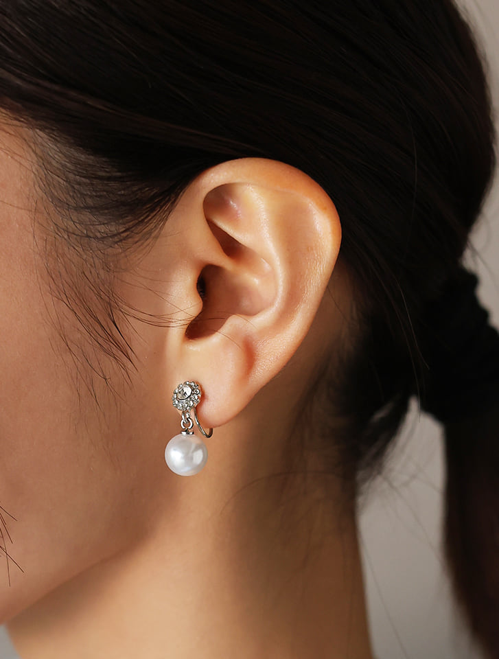 ストーントップパールイヤリング