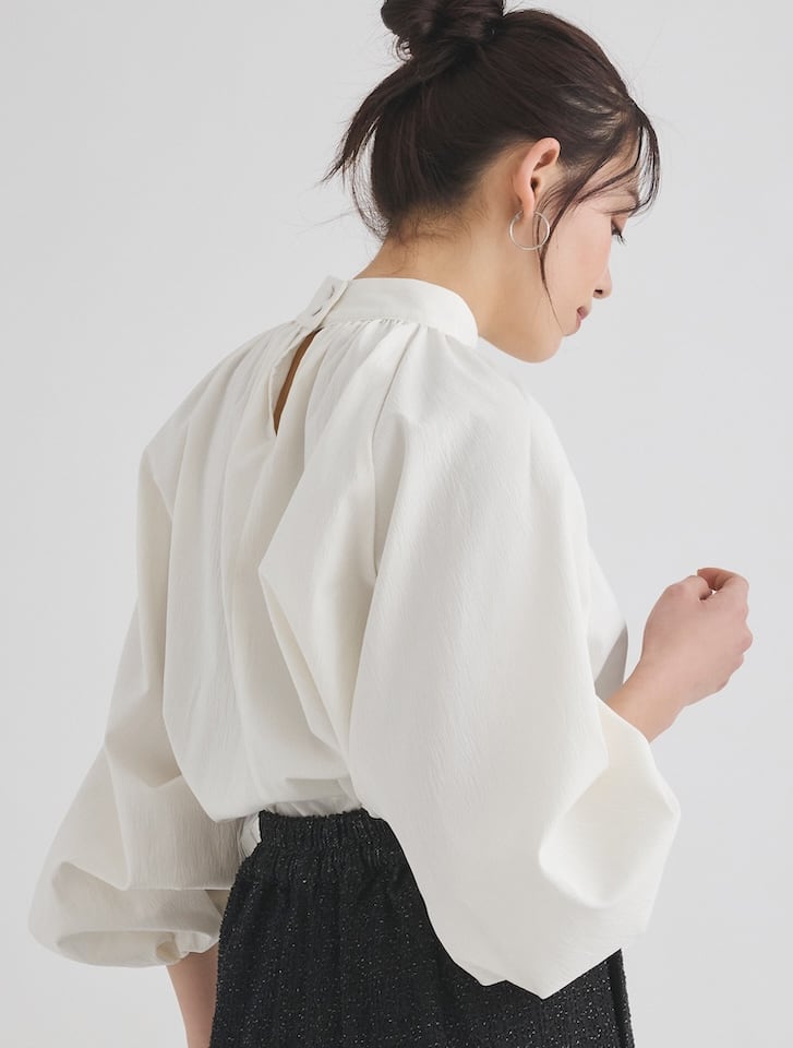 Edit Sheen パールデザインハイネックギャザーブラウス | 人気