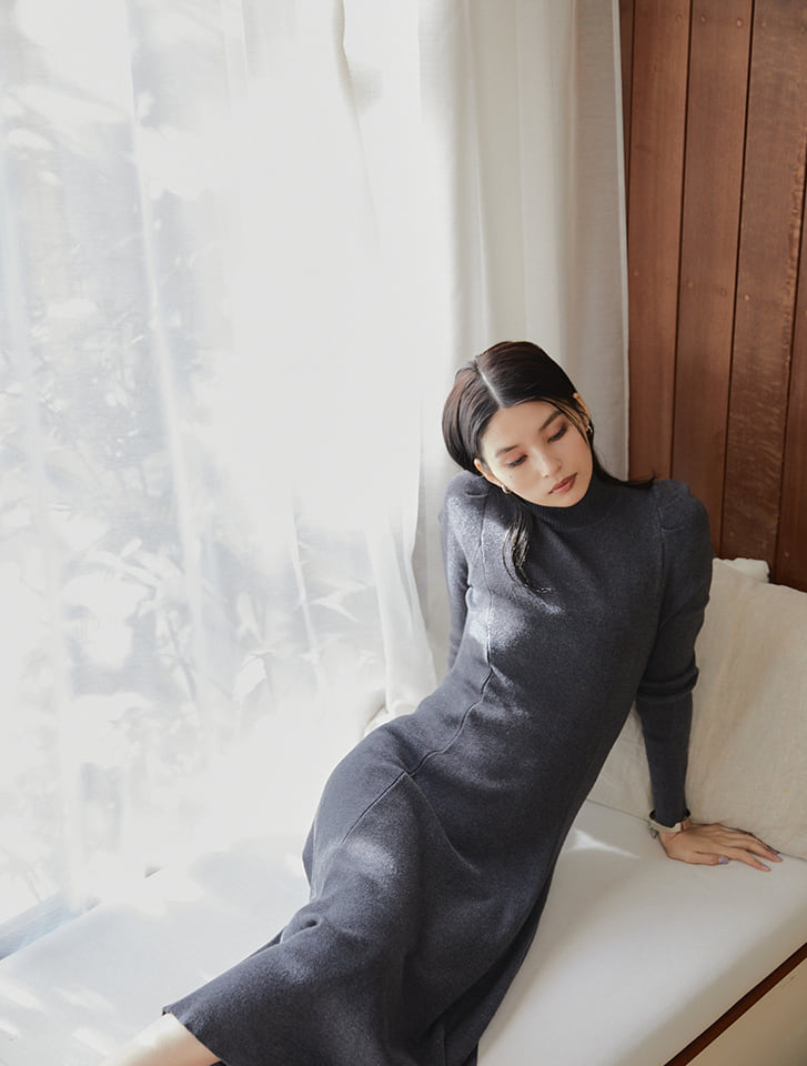 Edit Sheen パフスリーブハイネックニットワンピース | 人気レディース