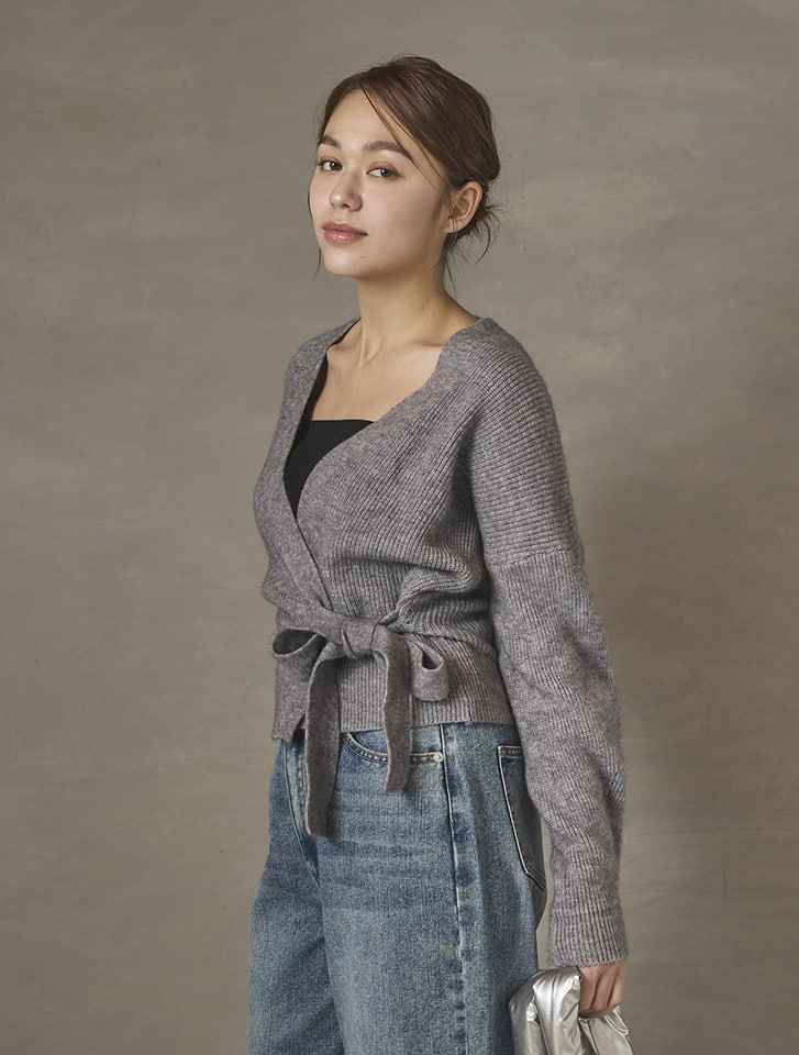 カシュクールニット ブラック chesty Edit Sheen カシュクールニットプルオーバー | 人気レディース