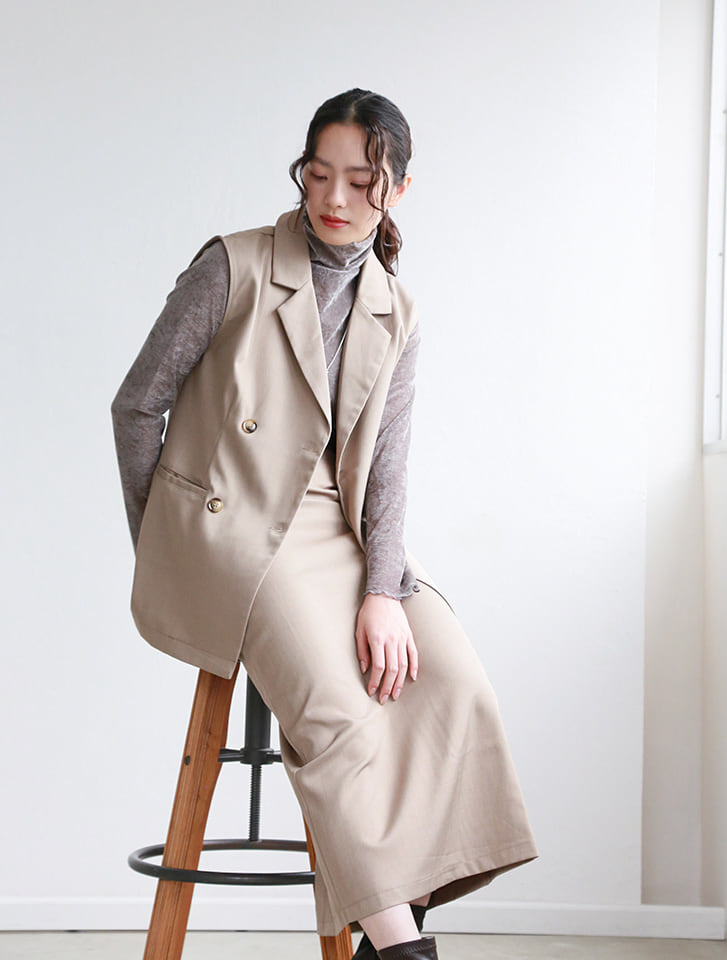 【先行特別価格】【2点セット】ダブルボタンジレ×バックゴムIラインスカート