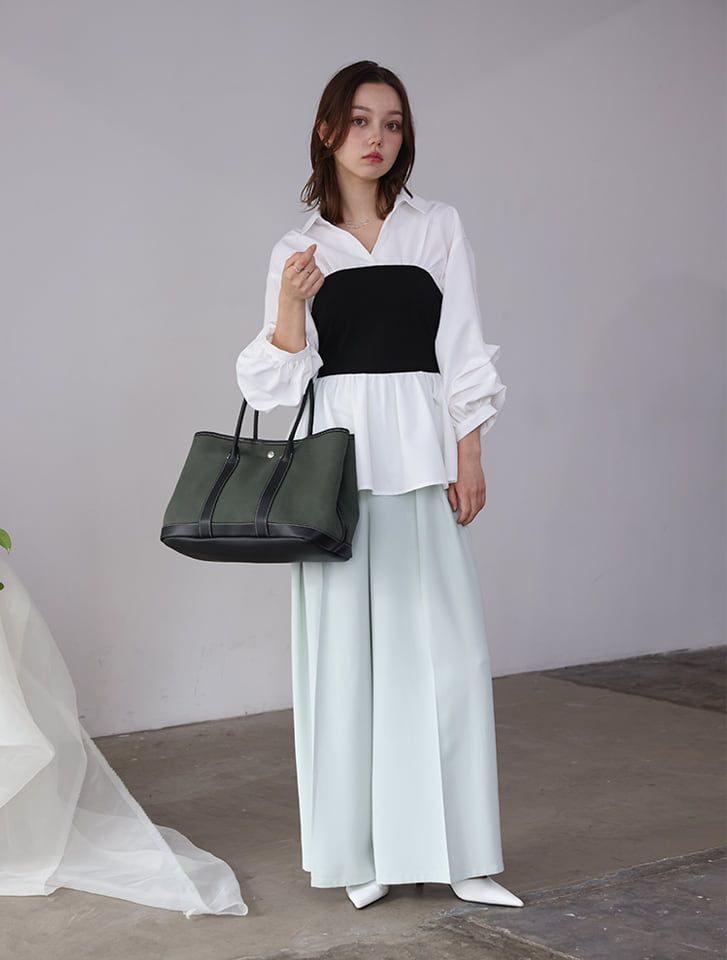 【人気モデル】ブルーレザー＆生成りキャンバスBAG35㎝（キー＆クシュレット付） Edit Sheen キャンバスフェイクレザーコンビトートバッグ | 人気