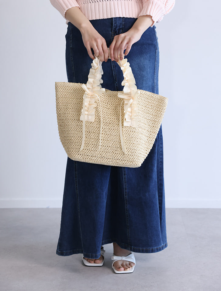 フリルハンドルリボンかごトート