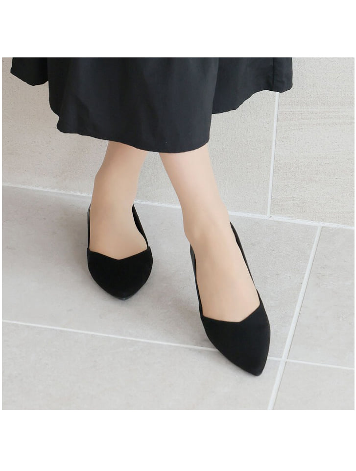 Vivian ポインテッドトゥVカット切り替えデザインフラットパンプス