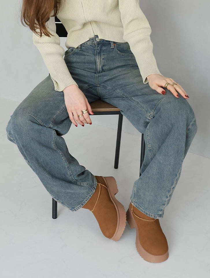 Vivian もふぽか厚底5.0cmチャンキーヒールムートンブーツ【防止加工