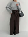 リボンベルト付ハイウエストワイドパンツ