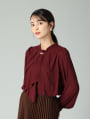 【あったか起毛裏地付き】パールボウタイブラウス