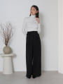 ウエストリボン付きセンタープレスワイドパンツ