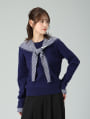 セーラーカラーフード付きクルーネックニット