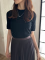 クルーネックストレート5分袖ニット