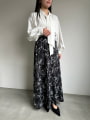 【U150サイズあり】フラワープリントフレアロングスカート