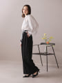 【U150サイズあり】スカーフ付きタックワイドパンツ