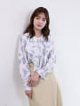 フラワープリントパールフリルブラウス