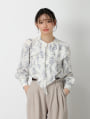 フラワープリントパールフリルブラウス