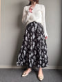 フラワープリントバックゴムフレアスカート
