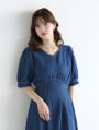 ウエスト切替Vネックデニムワンピース