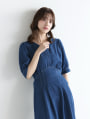 ウエスト切替Vネックデニムワンピース