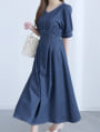 ウエスト切替Vネックデニムワンピース