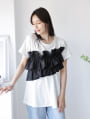異素材フリルドッキングTシャツ