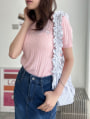 リボン刺しゅう半袖ケーブルニット