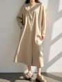 ノーカラーシャツロングワンピース
